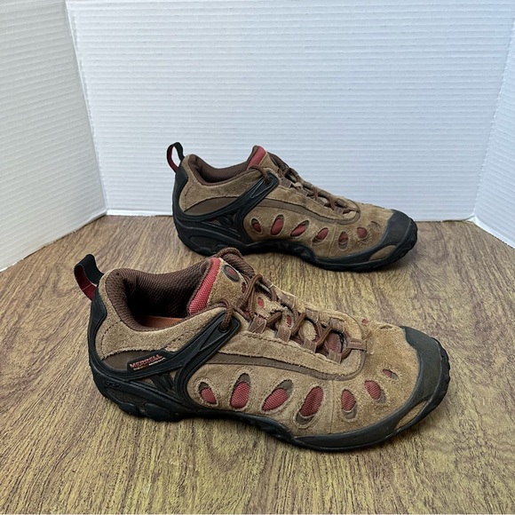 Merrell Chameleon Leather Tan and Brown Hiking Sneakers Size 8 - Picture 3 of 12